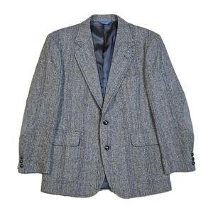 VTG Pendleton blazer mens 42 dark gray tweed wool herringbone elbow patches USA‎